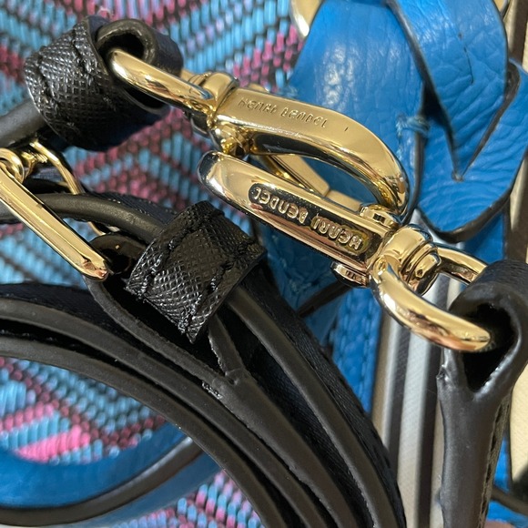 EUC Henri Bendel Centennial Mini Barrel Bag Striped Blue Tapestry - Picture 16 of 17